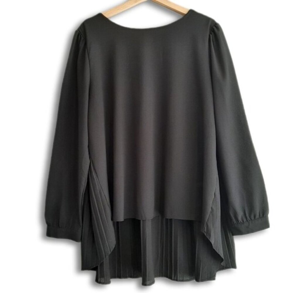 ZANZEA \ High-Low Hem Pleated Back Semi-Sheer Light Flowy Blouse Top Black Sz 16